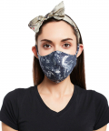 Navy Jannat And Olive Wild Print Reversible 3 Ply Mask With Pouch And Hairband Set