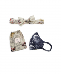 Navy Jannat And Olive Wild Print Reversible 3 Ply Mask With Pouch And Hairband Set