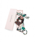 White Abutilon And Brown Abutilon Print Reversible 3 Ply Mask With Pouch And Hairband Set