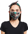 Brown Abutilon And White Abutilon Print Pleated 3 Ply Mask With Pouch And Hairband Set