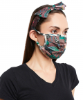 Brown Abutilon And White Abutilon Print Pleated 3 Ply Mask With Pouch And Hairband Set