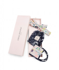 Lavender Lime Bandhani Kilim And Navy Jannat Print Pleated 3 Ply Mask With Pouch And Hairband Set