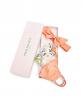 Ivory Hand Painted And Coral Stem Print Reversible 3 Ply Mask With Pouch And Hairband Set