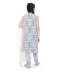 PS Kids Powder Blue Colour Printed Art Georgette Kigh Low Kurta With Pale Blue Colour Soft Net Churidar And Blush Colour Net Dupatta For Girls