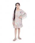 PS Kids Grey Colour Printed Silkmul Kaftaan For Girls