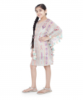 PS Kids Grey Colour Printed Silkmul Kaftaan For Girls