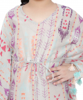 PS Kids Grey Colour Printed Silkmul Kaftaan For Girls