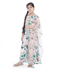 PS Kids White Colour Printed Cotton Kurta With Palazzo And Blush Colour Net Dupatta For Girls