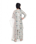 PS Kids Mint Colour Printed Cotton Kurta With Palazzo And Blush Colour Net Dupatta For Girls