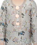 PS Kids Mint Colour Printed Cotton Kurta With Palazzo And Blush Colour Net Dupatta For Girls