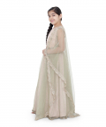 PS Kids Blush Colour Silk Embroidered Choli With Mint Colour Mukaish Net And Blush Colour Silk Lehenga With Mint Colour Net Dupatta For Girls