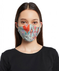 Blue And Stone Ikat Garden Print Reversible 3 Ply Mask With Pouch