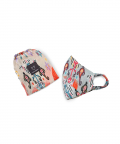 Blue And Stone Ikat Garden Print Reversible 3 Ply Mask With Pouch