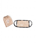 Beige Khargosh With Black Pine Cone Print Pleated 3 Ply Mask With Pouch