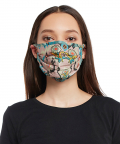 Pink And Blue Ikat Love Print Pleated 3 Ply Mask With Pouch
