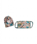 Pink And Blue Ikat Love Print Pleated 3 Ply Mask With Pouch