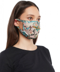 Pink And Blue Ikat Love Print Pleated 3 Ply Mask With Pouch