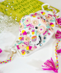 Cream Linen Multi Coloured Wool Embroidered Mask With Detachable Chain Tassel