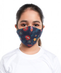 PS Kids Navy Spring Print Structured 3 Ply Mask With Pouch For Kids