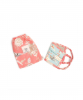 PS Kids Aqua and Coral Chidiya Print Pleated 3 Ply Mask With Pouch For Kids
