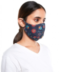 Navy Spring Print Structured 3 Ply Mask With Pouch