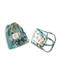 White And Blue Ikat Love Print Pleated 3 Ply Mask With Pouch
