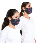 Mini Me PS Masks Twin Set - Navy Spring Print Structured 3 Ply Masks With Pouches