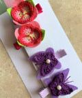 Pansy And Felt Butterfly Alligator Clips- Set Of 4 - Combo C