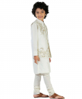 Resham Embroidery Bundi With Silk Lining Paired With Plain Kurta & Churidar