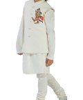 Resham Embroidery Bundi With Silk Lining Paired With Plain Kurta & Churidar
