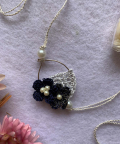 Crochet Silk Thread Flowers Hoop Rakhi - Navy/Silver