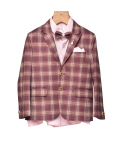 Maroon Check Suit With Pink Shirt And Same Bow Tie