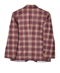 Maroon Check Suit With Pink Shirt And Same Bow Tie