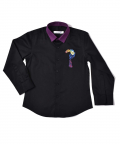 Black Shirt With Purple Collar & Embroidery On Chest