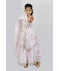 Tulip-Printed Sharara Set with Patchwork Cotton Dupatta