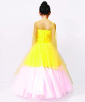 Yellow Pink Tutu Lehenga Choli Set With Cape Dupatta