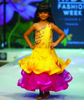 One Shoulder Yellow Pink Saree Lehenga