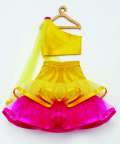 One Shoulder Yellow Pink Saree Lehenga