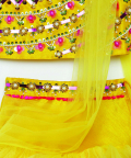 One Shoulder Yellow Pink Saree Lehenga