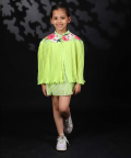 Totiya Lime Pleated Georgette Cape With Lehariya Inner