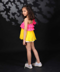 Mithai Pink And Yellow Off Shoulder Pleated Georgette Top