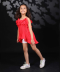 Gajjari Pleated Georgette Spaghetti Top