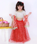 Red Gota Detailed Lehenga Set With Chanderi Top