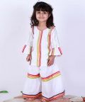 White Sharara Set With Multicolour Stripes