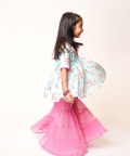 Blue Satin Kurta with Pink Sharara