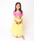 Lemon Tulle Lehenga with Pink Choli