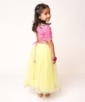 Lemon Tulle Lehenga with Pink Choli