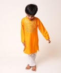 Orange Gota Kurta with White Pyjama 
