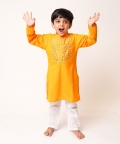 Orange Gota Kurta with White Pyjama 