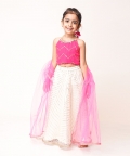 Pink Top with White Gota Lehenga  